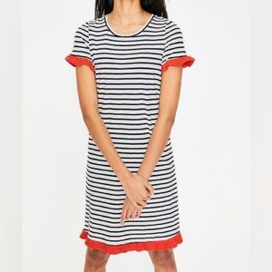Boden Dress Striped Navy White Red T-shirt Dress Sz 14 Long Patriotic Classy EUC
